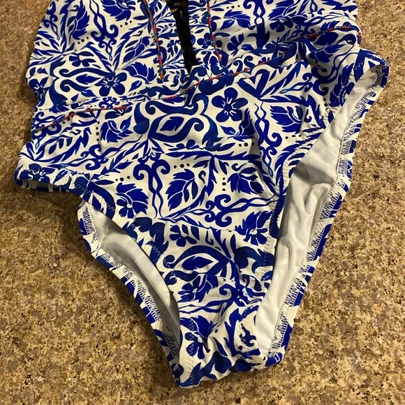 NWT Nanette Lepore Swim 1 One Piece Suit Small Blue White - Picture 5 of 17